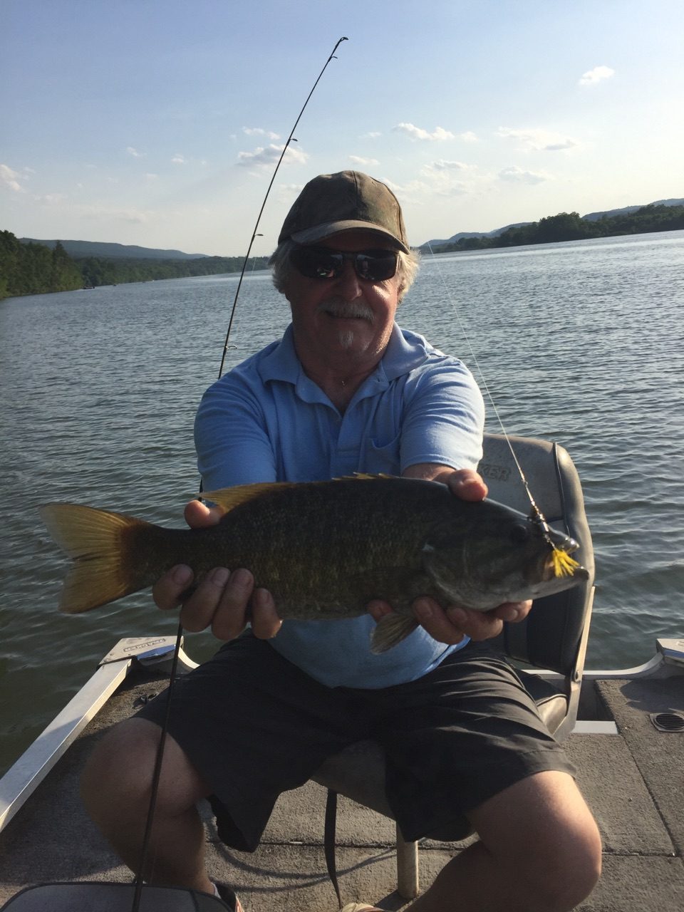 A bass caught on a handmade Timberwolf in-line spinner.