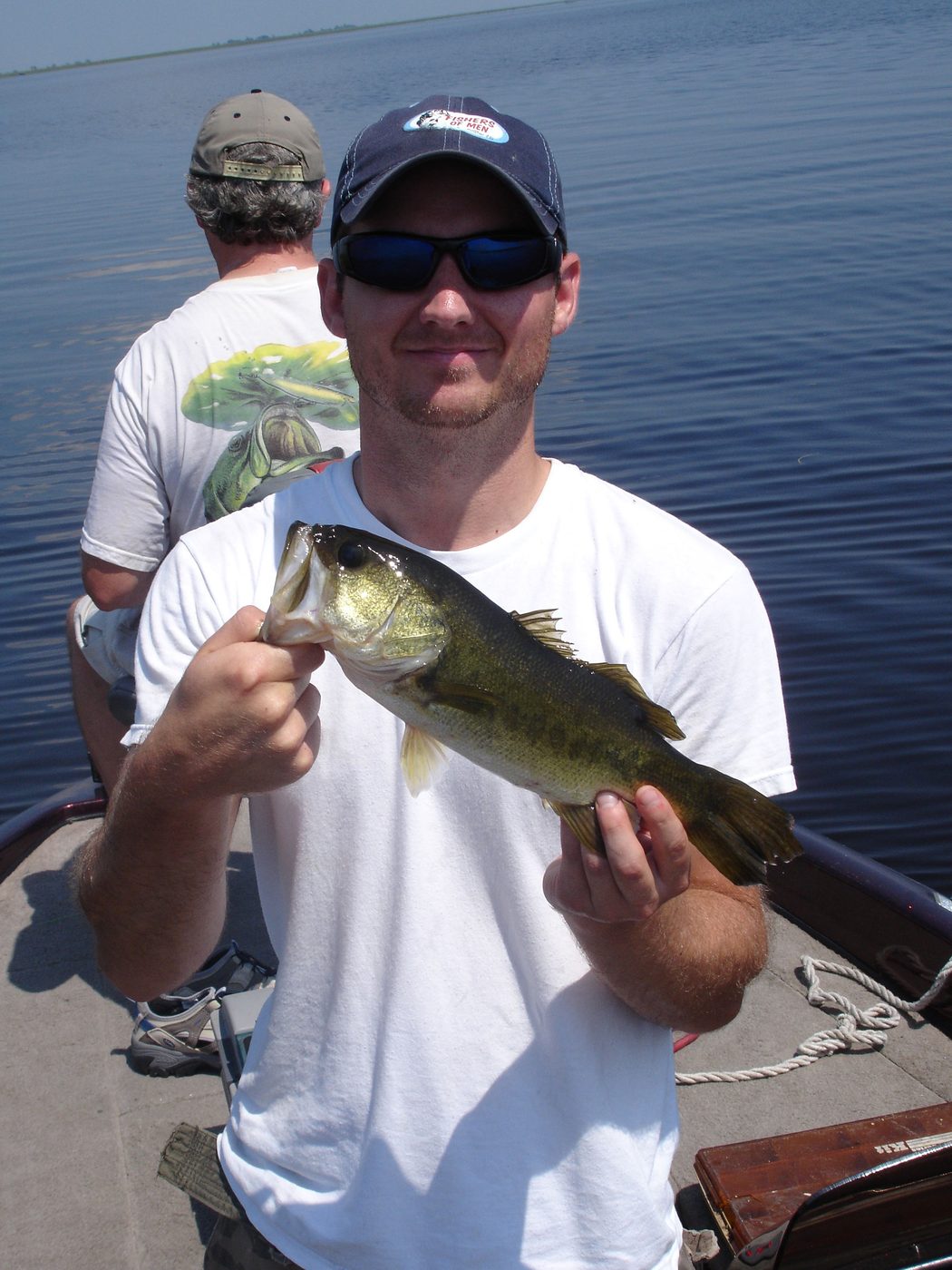 A bass caught on a handmade Timberwolf in-line spinner.