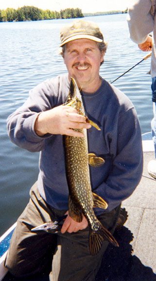 A pike or musky caught on a handmade Timberwolf in-line spinner.