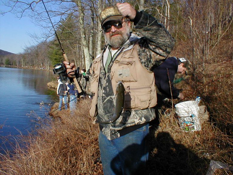 A trout caught on a handmade Timberwolf in-line spinner.