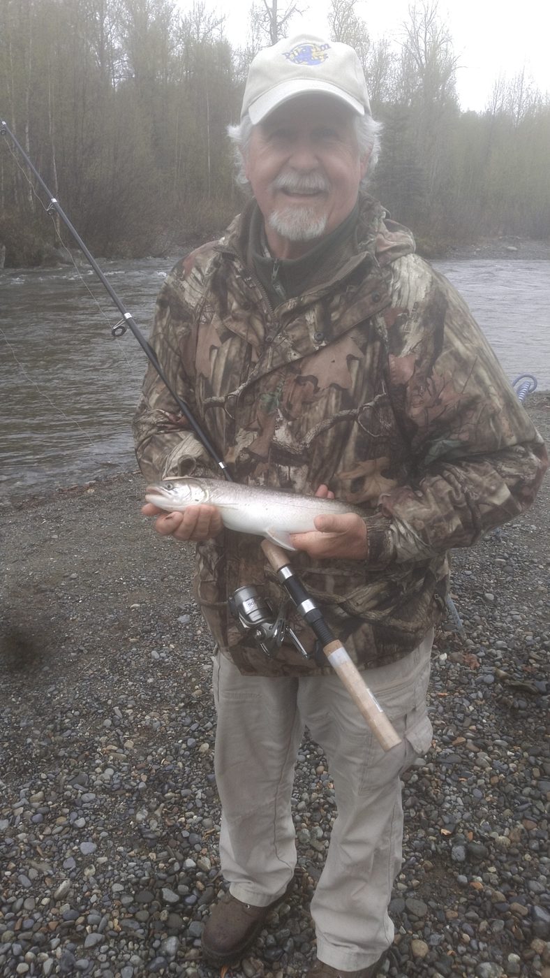 18" Dolly Varden, caught and released in Montana Creek, Alaska, on a #3 copper head Timberwolf