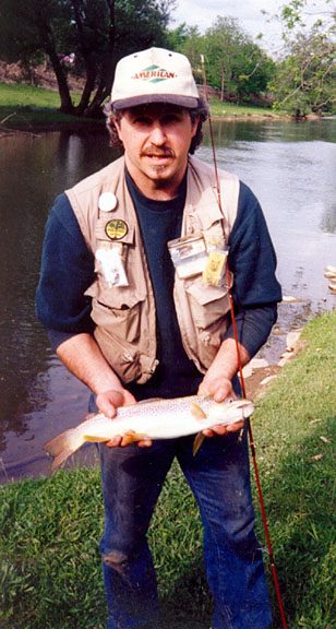 A trout caught on a handmade Timberwolf in-line spinner.