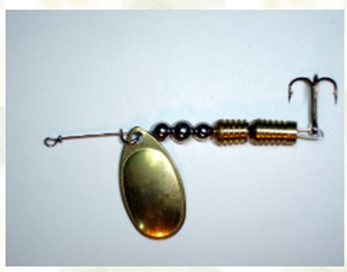 Plain gold Timberwolf spinner, size #3, with treble hook.
