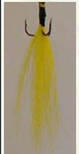 Long hand-tied yellow tail for a Timberwolf spinner.